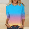 thumbnail image 2 of VSSSJ Hauts à Manches 3/4 pour Femmes Décontractés Tendance à Imprimé Dégradé Manches Raglan Col Ras du Cou Coupe Décontractée Tunique T-Shirt Respirant Bleu Pâle L, 2 of 5