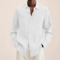 thumbnail image 2 of Chemises pour Hommes Été Coton Lin Solide Ample Col Rabattu Manches Longues Hauts Hommes Blanc TTTG, 2 of 5