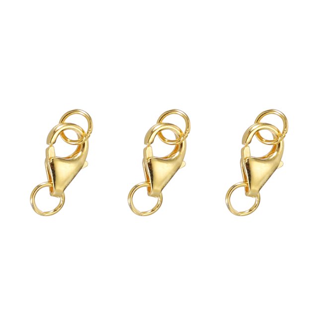 8mm Lobster Clasp with Closed Jump Rings, 3 Set Lobster Claw Clasp, Gold Tone