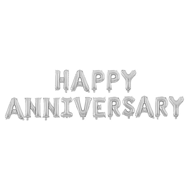 16 Inch HAPPY ANNIVERSARY Letters Balloons Decorative Aluminum Film Balloons Set for Wedding Party (Silver)