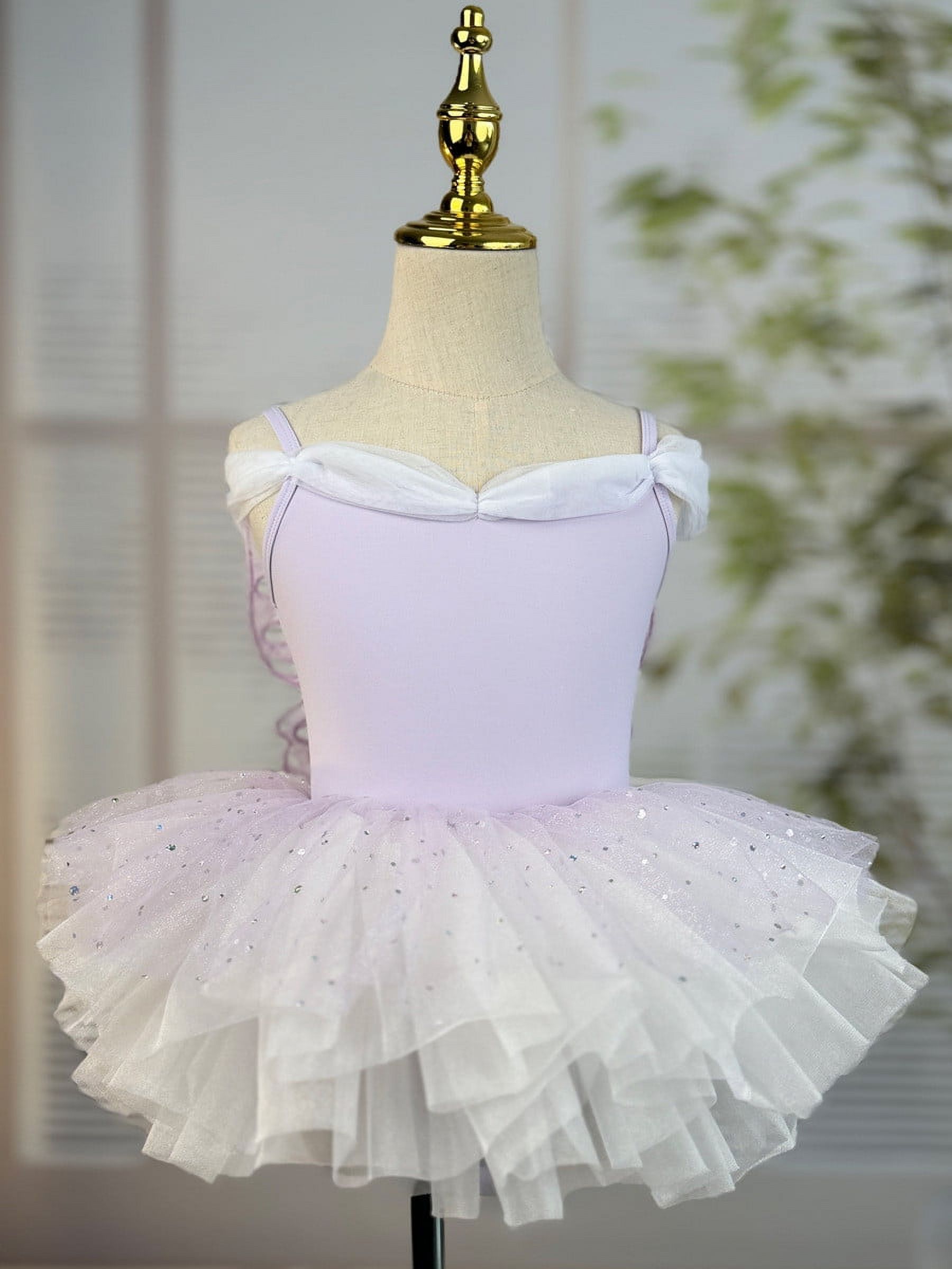 XDZJLR Girls Rompers Kids Summer Solid Color Suspender Dance Training Dress Children's Performance Puffy Dress Outfit Purple 5-6 Years