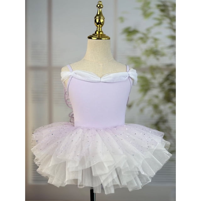 XDZJLR Girls Rompers Kids Summer Solid Color Suspender Dance Training Dress Children's Performance Puffy Dress Outfit Purple 5-6 Years