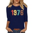 thumbnail image 3 of Uootdi Hauts pour Femmes Manches 3/4 Col Rond Imprimé Arc-en-Ciel Rétro 1976 Coupe Décontractée T-Shirts Nostalgiques d'Été Cadeau, 3 of 4