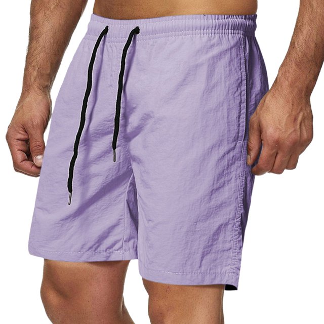 Penkiiy Men's Swim Shorts Summer Beach Soft Relaxed Fit Trunks Mens Elastic Waist Drawstring Shorts Solid Color Short M Purple