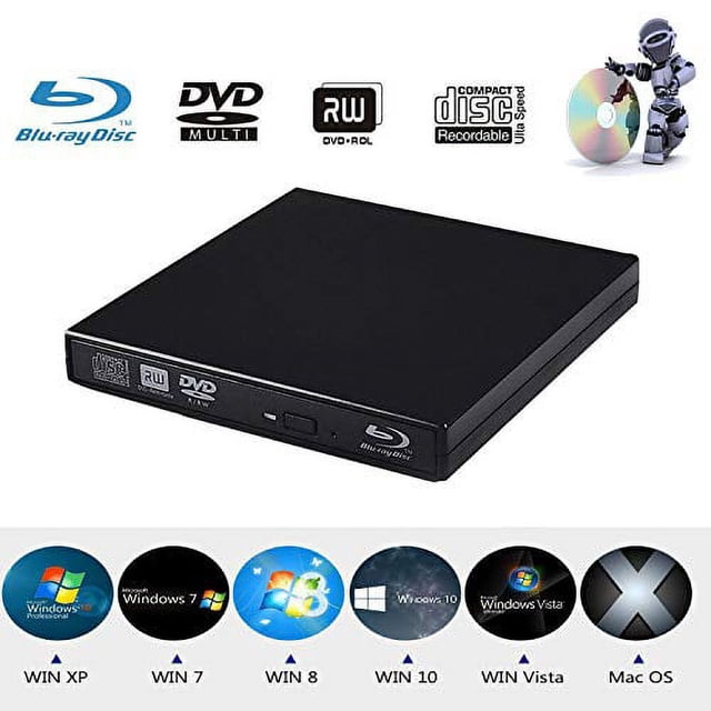 Xglysmyc Lecteur Externe Blu Ray CD DVD USB2.0, Lecteur CD DVD RW BD-ROM Portable pour Ordinateur Portable, Supporte Mac OS Windows XP/7/8/10 (Noir)