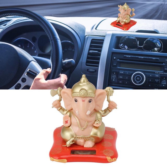 Solar Powered Shaking Head Ornament, Symbolic Exquisite ABS Decorative Hindu Elephant God Statue Funny For Home Garden Car Dashboard