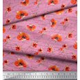 thumbnail image 2 of Soimoi Pink Modal Satin Fabric Text & Poppy Floral Printed Fabric 1 Yard 42 Inch Wide, 2 of 3