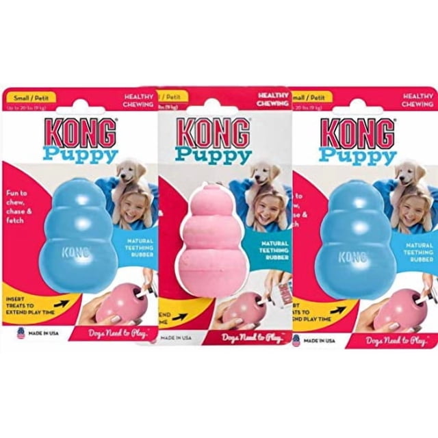 KONG Puppy Classic Teething Treat Dispensing Chew Dog Toy, Small (3 Pack)