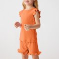 thumbnail image 2 of Toddler Girls Summer Short Sets Cotton Rib Knit Outfits Short Ruffle Cap Sleeve Tees T-Shirt Tank Tops + Skorts 2PC Sets Orange 5-6 Years, 2 of 8