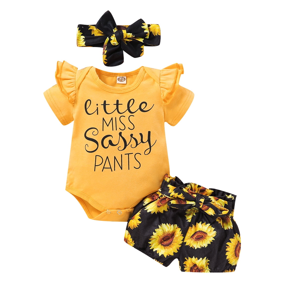 Gupgi 3Pcs Girl Clothes Set, Short Sleeve Romper + Long/Short Pants + Headband