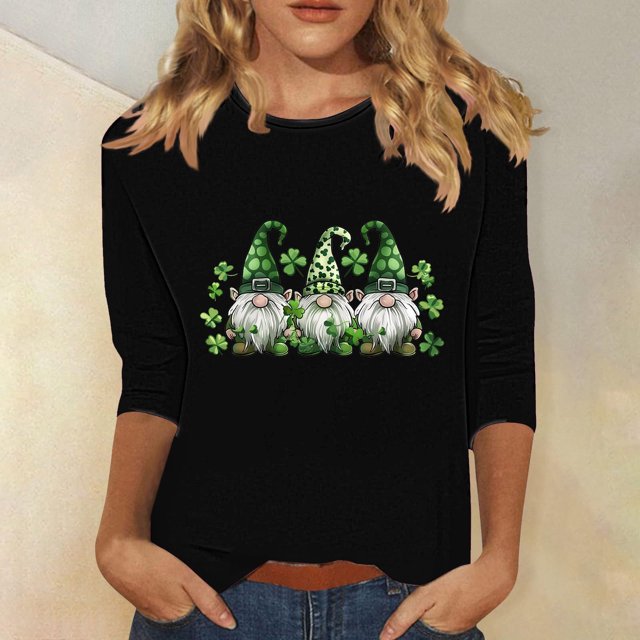 Meichang T-Shirts de la Saint-Patrick pour Femmes, T-Shirts à Imprimé Trèfle, Chemises Vertes, Hauts Décontractés à Manches 3/4, T-Shirts à Col Rond, Hauts de la Saint-Patrick pour Femmes en Liquidation