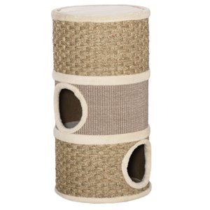Condo Cat 3 Histoire Trois trous avec surface de couverture de craquage d'algues sisal, tour de chat pour chats intérieurs, 15" x 28", Khaki et Brown