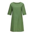 thumbnail image 4 of EGNMCR Robes d'Été pour Femmes Tendance 2024 Mode pour Femmes Col Rond Ample Manches Mi-Longues Robe Unie Longueur Genou, 4 of 8