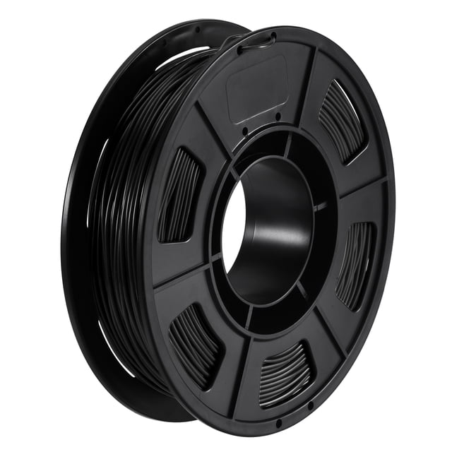 Unique Bargains 3D Printer Filament 1.75mm TPU Filament in black, featuring dimensional accuracy of +/- 0.05mm. Compatible with most 3D printers, it ensures smooth and stable prints with good bed adhesion. Made of flexible polyurethane (TPU), it offers vivid color and minimal odor during printing. Ideal for 3D printing supplies, with recommended nozzle temperature of 210-230°C (410-446℉) and heated bed temperature of 25-60°C (77-140℉).