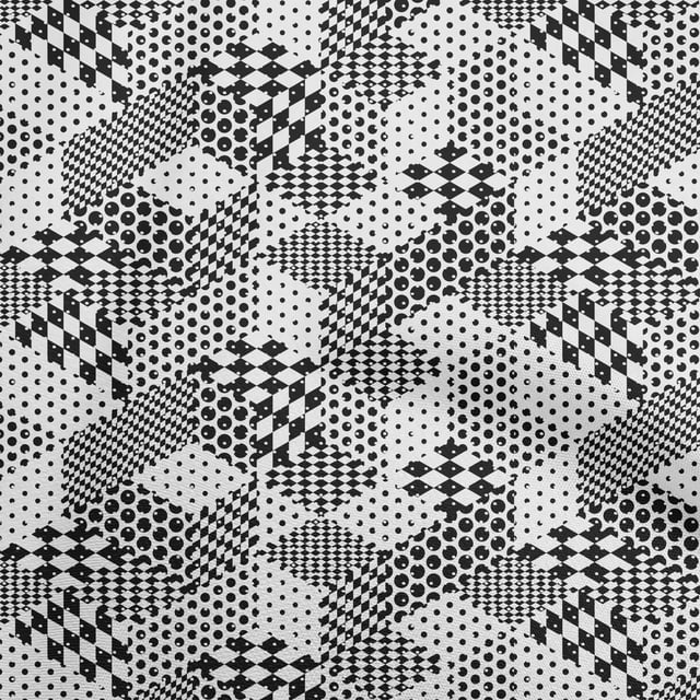 oneOone Rayon Black Fabric Geometrical Mix Craft Projects Decor Fabric Printed By The Yard 56 Inch Wide