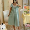 thumbnail image 3 of Timegard Chemises de Nuit en Soie pour Femmes Col en V Manches Courtes Smockées Chemises de Sommeil Dentelle Patchwork Décontracté Robe de Maison, 3 of 3