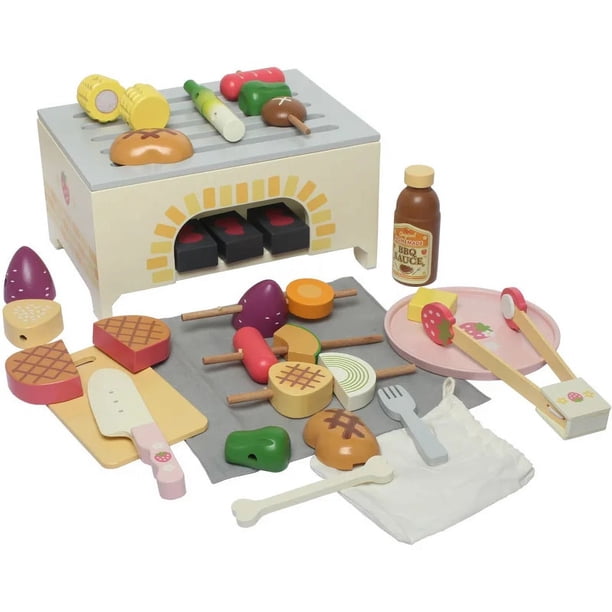deAO Toys Little Chef Mini Panier de Pique-Nique Portable pour Barbecue, Jeu de Simulation avec Grille simulée, Panneau de Boutons, lumière, Son, Fonctions d'eau réelle et Accessoires Inclus (Bleu