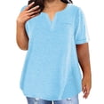 thumbnail image 2 of Plus Size T Shirts Plus Size Color Block Gradient Print V Neck Shirt Short Sleeve Blouse Tee Shirt Oversize Femme Sky Blue XXL, 2 of 7