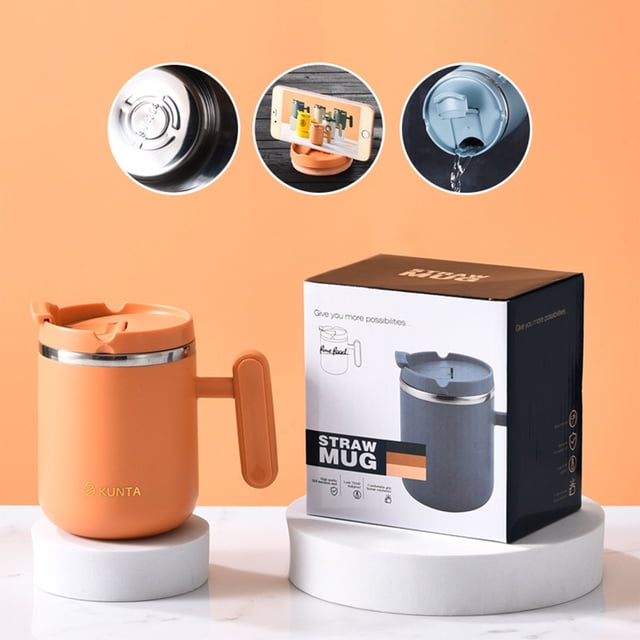 TopLLC Gadgets de Cuisine, Accessoires de Cuisine, Ustensiles de Cuisine Tasse en Acier Inoxydable avec Couvercle et Poignée 450 ml Tasse Réutilisable à Double Isolation pour la Maison, le Bureau et le Voyage Tasses à Café Tasses de Déjeuner Tasse Tasse