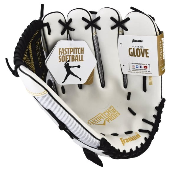 Franklin Sports Fastpitch Softball Gant - Fastpitch Pro - Mitaine de Softball pour Adultes et Jeunes - Champ Intérieur et Extérieur - Gant pour Droitier - Blanc/or - 13 Pouces Droit