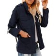 thumbnail image 1 of Innerwin Veste Militaire à Revers pour Femmes Automne Couleur Unie Ajustée Bleu Foncé 4TG, 1 of 8