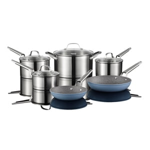 Starfrit L'onde rocheuse 10-Pc Ensemble d'articles de cuisine non incrustés, en acier inoxydable durable, sans danger pour les fours PFOA Gratuit, Facile à nettoyer, Inclut 2 Poêles antiadhésives (8" et 10")