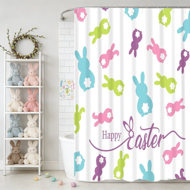 CaiYueKe Easter Rabbit Pattern Shower Curtain - Waterproof Polyester Fabric Bathroom Decor with 12 Hooks, No Drill Easy Install Washable Hotel Style Modern Bath Linen