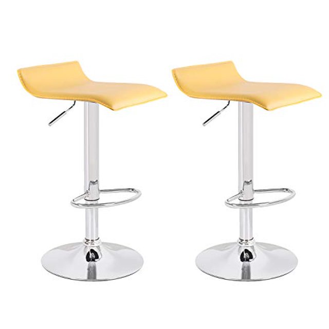 Bronte Living Leatherette Bar Stool with Adjustable Height, 360 Swivel Design, Low Backrest, Floor Protection and Pedestal Base with Comfortable Footrest for Kitchen, Bar - Series Miranda - Set of 2