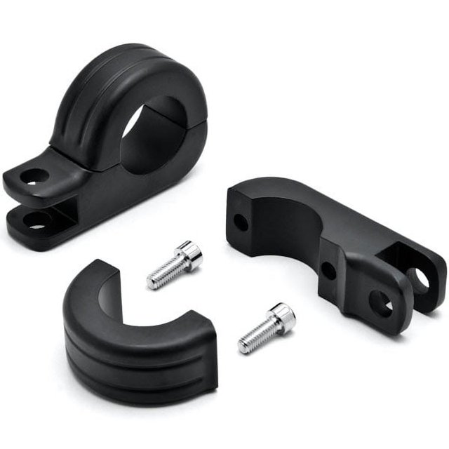 Krator Black 1-1/4" Engine Guard Tube Bar Footpeg Clamps Compatible with Harley Davidson Low Rider Chrome FXRC 1987