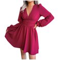 thumbnail image 4 of Robe Plissée en Chiffon Sexy à Col en V pour Femmes Automne et Hiver, 4 of 8