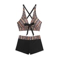 thumbnail image 3 of Maillot de Bain Deux Pièces pour Femmes, Tankini Sans Manches à Col en V avec Coussinet de Poitrine Intégré, Mélange Polyester-Spandex Imprimé, Longueur Régulière, Maillot de Bain de Plage Conservateur, 3 of 6