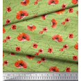 thumbnail image 2 of Soimoi Green Modal Satin Fabric Text & Poppy Floral Printed Fabric 1 Yard 42 Inch Wide, 2 of 3