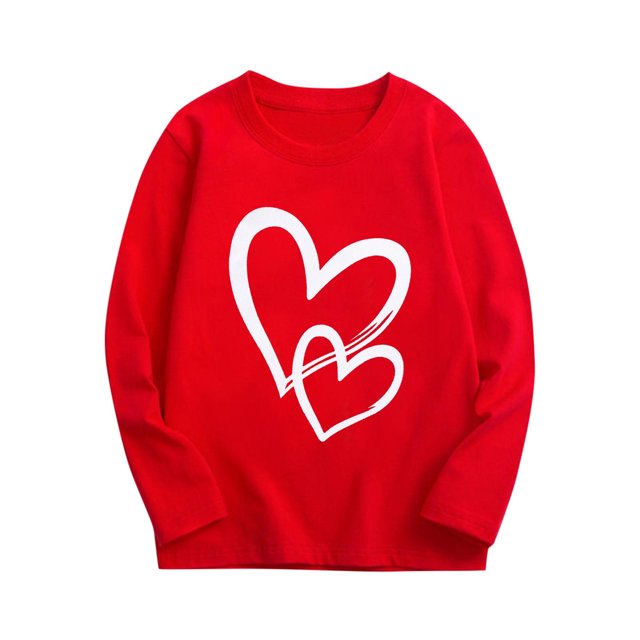 Plebaso Garçons Filles Chandails à Manches Longues en Coton T-Shirts à Enfiler Imprimés de Cœurs Blouses Décontractées à Col Rond pour Enfants