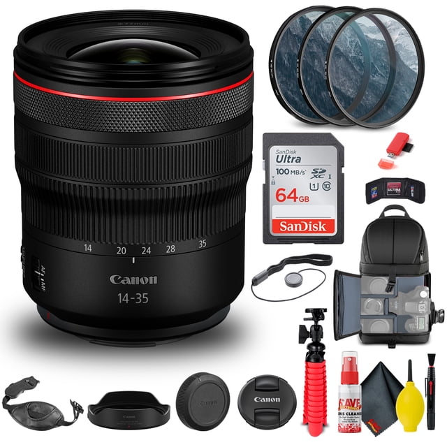 Canon RF 14-35mm F/4L IS USM Lens (4857C002) + Filter + BackPack + 64GB + More