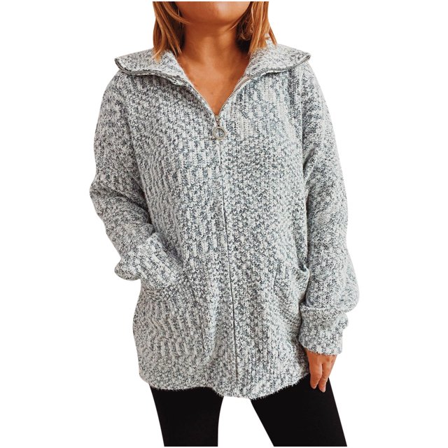 Yuyuzo Cardigan Manteau Surdimensionné à Col à Revers à Manches Longues pour Femmes, Cardigan en Tricot à Fermeture Éclair, Vêtement d'Extérieur
