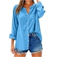 thumbnail image 4 of Wensltd Chemises à Manches Longues Col en V pour Femmes Tunique en Lin Ample avec Poche, 4 of 6