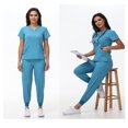 thumbnail image 1 of LYMAYTER Womens V-Neck Medical Uniform Dentistry Solid Color Set Quick-Dry Nurse Uniform for S-2XL, 1 of 8