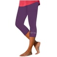 thumbnail image 1 of Olyvenn Womens Rhinestone Trim Capri Pants Stretchy Compression Leggings Print Pattern Yoga Pants Summer Vacation Outfits Purple XL, 1 of 4