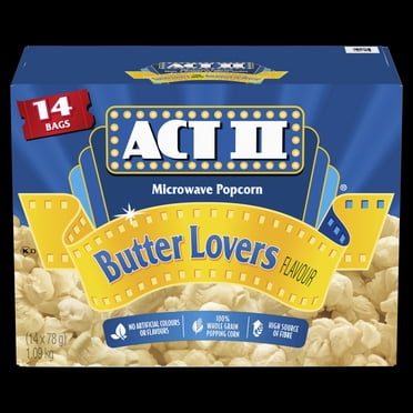 ACT II Butter Lovers Flavour Microwave Popcorn, 14 Bags, 100% Whole Grain Popping Corn, No Artificial Colours or Flavours, High Source of Fibre, 1.09 kg