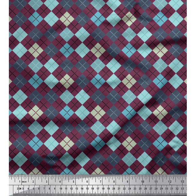 Soimoi Rayon Fabric Argyle Check Decor Fabric Printed Yard 42 Inch Wide
