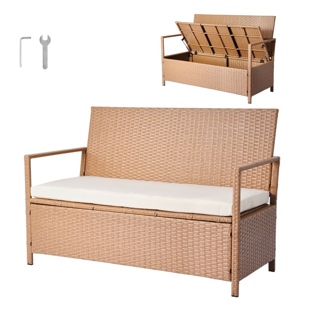 VEVOR Banc de Rangement Extérieur en Rotin PE 70 Gal Coffre de Terrasse pour Siège et Rangement Extérieurs