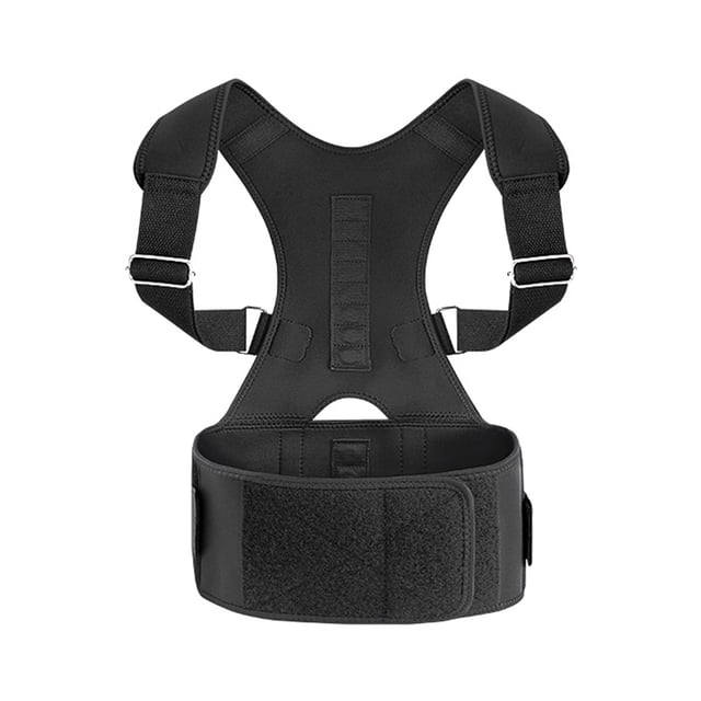 Unisex Magnetic Posture Corrector with 12 Magnets for Back & Waist Pain Relief, Adjustable Spine Alignment Brace, Comfortable Composite Material, Durable Galvanized Buckle, Stable Fastener - Black,