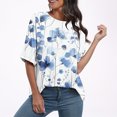thumbnail image 4 of Pisexur Hauts d'Été pour Femmes Mode Décontractée Manches Courtes Col Rond T-Shirts Confortables Amples Surdimensionnés Imprimé Floral Blouses Hauts Mode T-Shirts Imprimés Graphiques Grande Taille Tops de Sortie S-5TG, 4 of 7