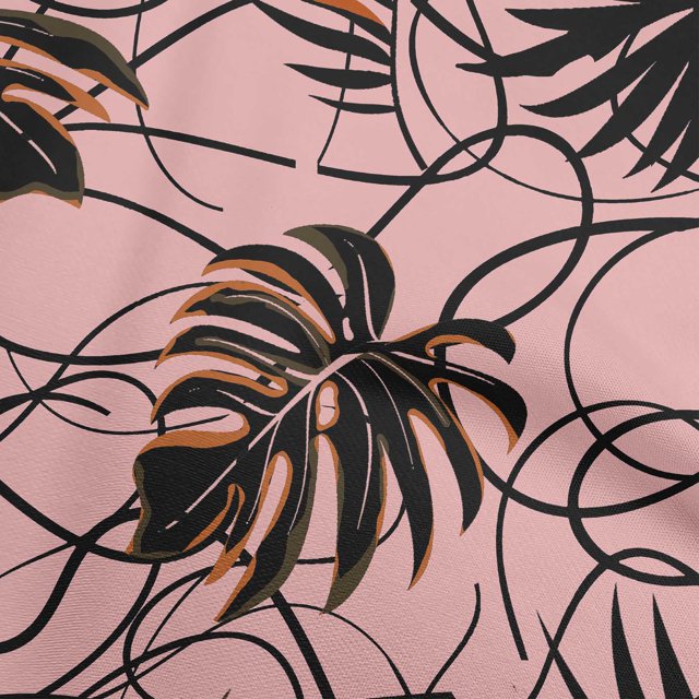 oneOone Velvet Pink Fabric Abstract Tropical Leaf Craft Projects Decor Fabric Printed By The Yard 58 Inch Wide
