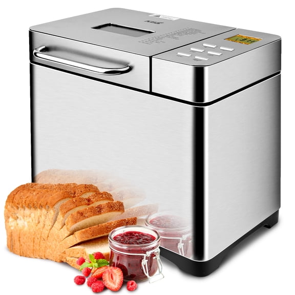 KBS 2lb Bread Maker Machine, 19-in-1 Automatic Bread Maker with Auto Nut Dispenser, Nonstick Pan, 15H Delay Timer, 1H Keep Warm, Stainless Steel