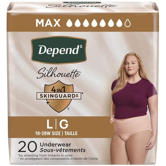 Depend Silhouette Adult Incontinence Underwear for Women, Maximum Absorbency, Large, Pink, 20 Count