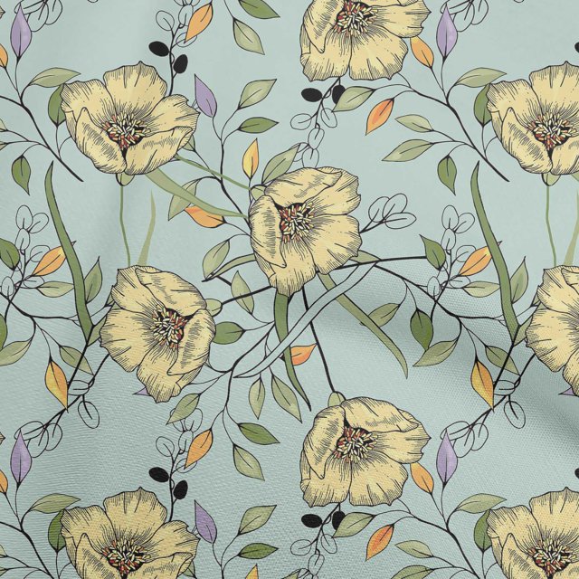 oneOone Polyester Spandex Light Blue Fabric Floral Fabric For Sewing Printed Craft Fabric By The Yard 56 Inch Wide