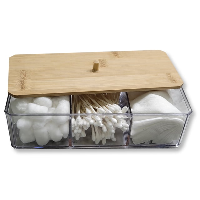 ITY International - Boîte de Rangement avec Couvercles en Bambou, 3 Compartiments, 9.45 Pouces x 3.34 Pouces x 2.75 Pouces, Transparent