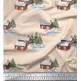 thumbnail image 1 of Soimoi White Modal Satin Fabric Pine Tree & Cottage Nature Fabric Prints By Yard 42 Inch Wide, 1 of 5