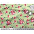 thumbnail image 3 of Soimoi Tissu en Jersey de Coton Vert Imprimé Feuilles & Roses au Mètre 58 Pouces de Large, 3 of 5